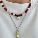 Karna mix pearl heart necklace