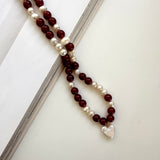 Karna mix pearl heart necklace
