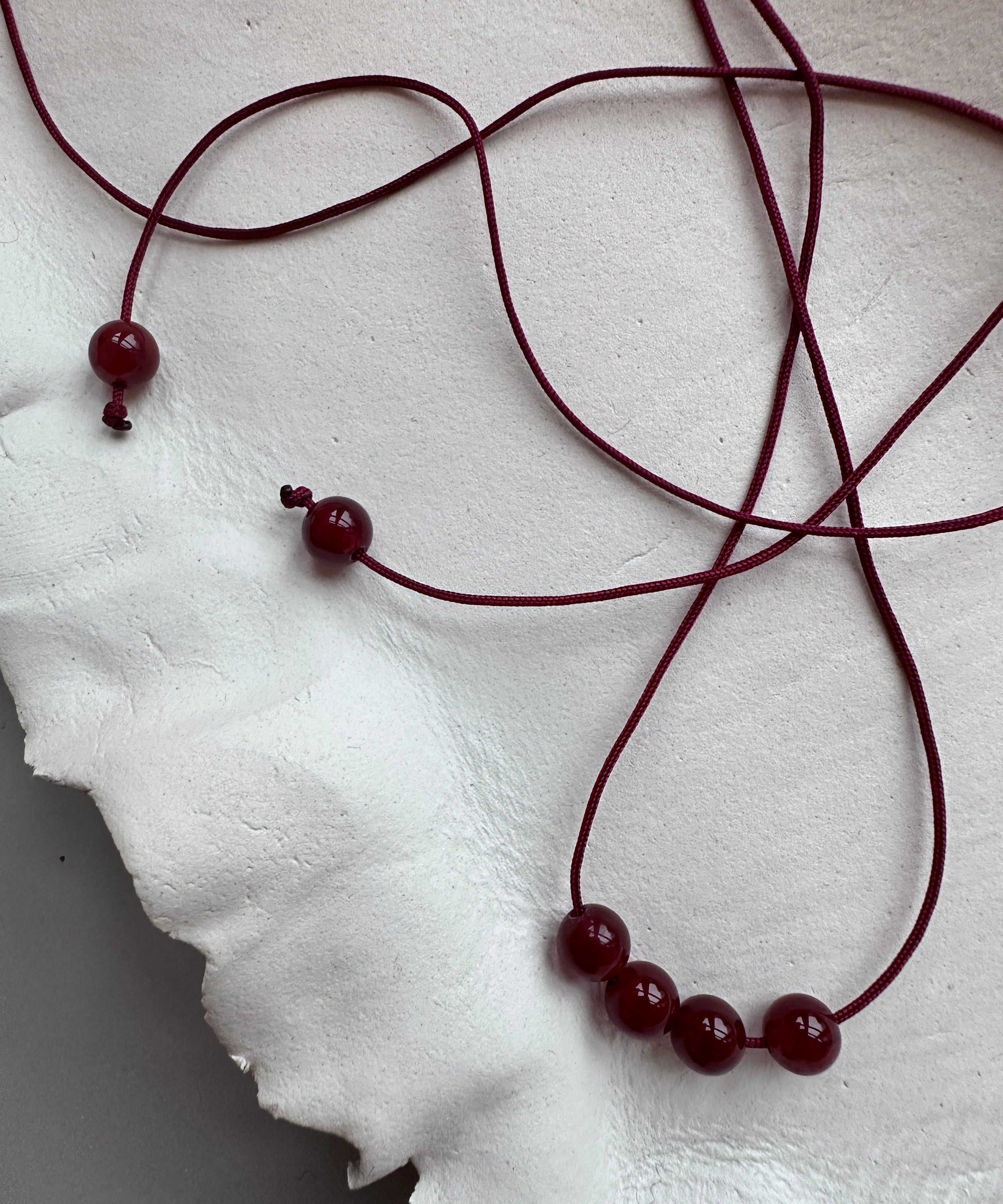 Satin string necklace 6 beads