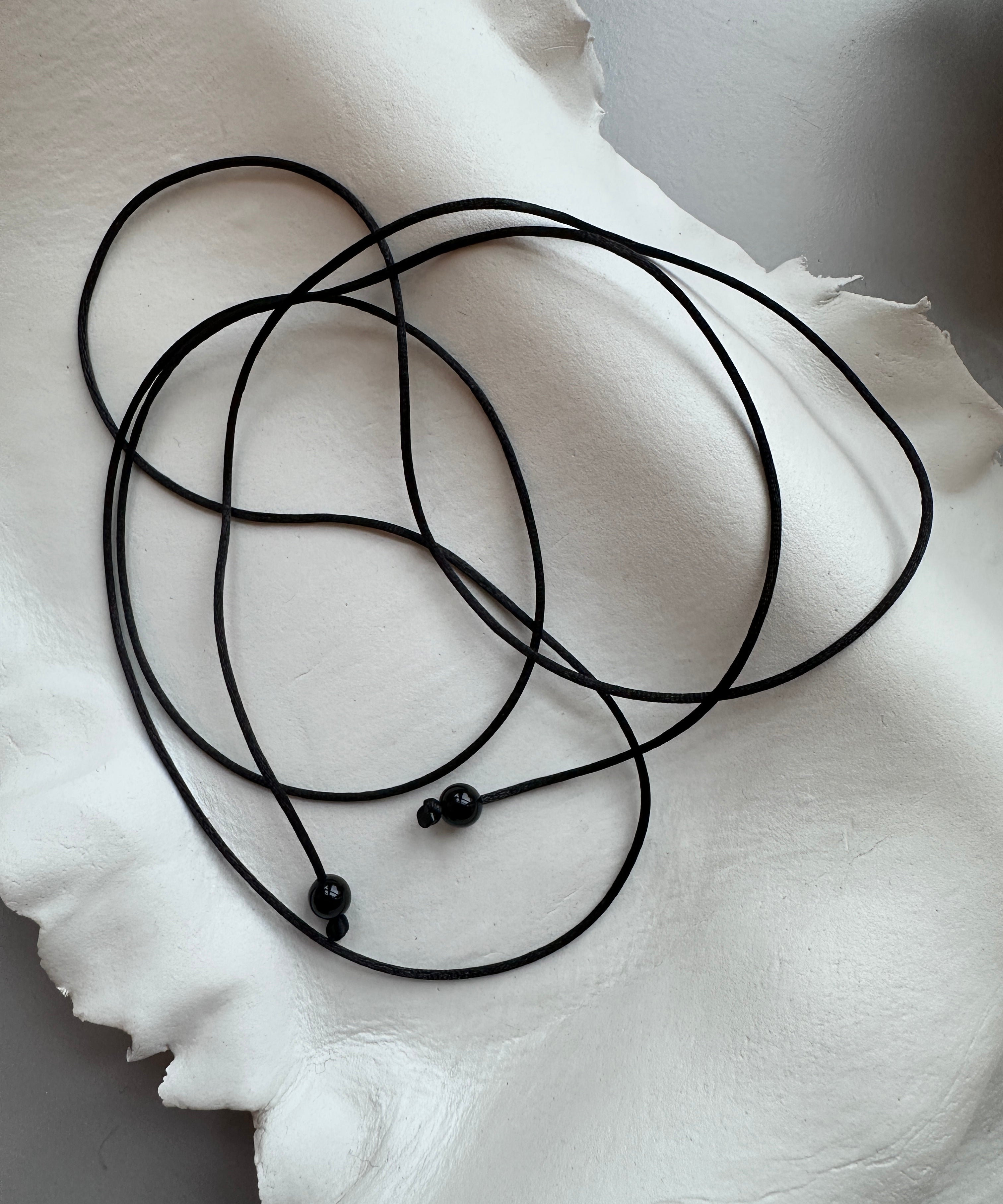 Satin string necklace - 2 beads